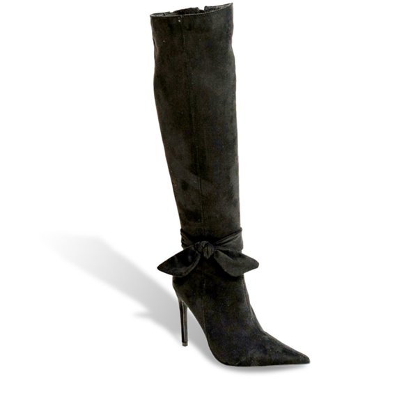 Women’s Pointy Toe Suede Stiletto Knee High Boots - Picture 2 of 4